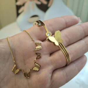 PARURE CHAINE + BRACELET BUTTERFLY Dorée