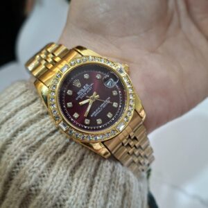 ROLEX Avec Perles Ronde + Dateur Gold