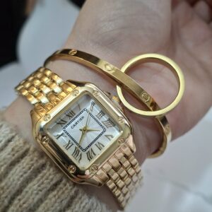TRIO MONTRE + BRACELET + BAGUE CARTIER Dorés