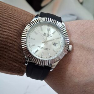 ROLEX Ronde Silver/Bracelet Noir + Dateur