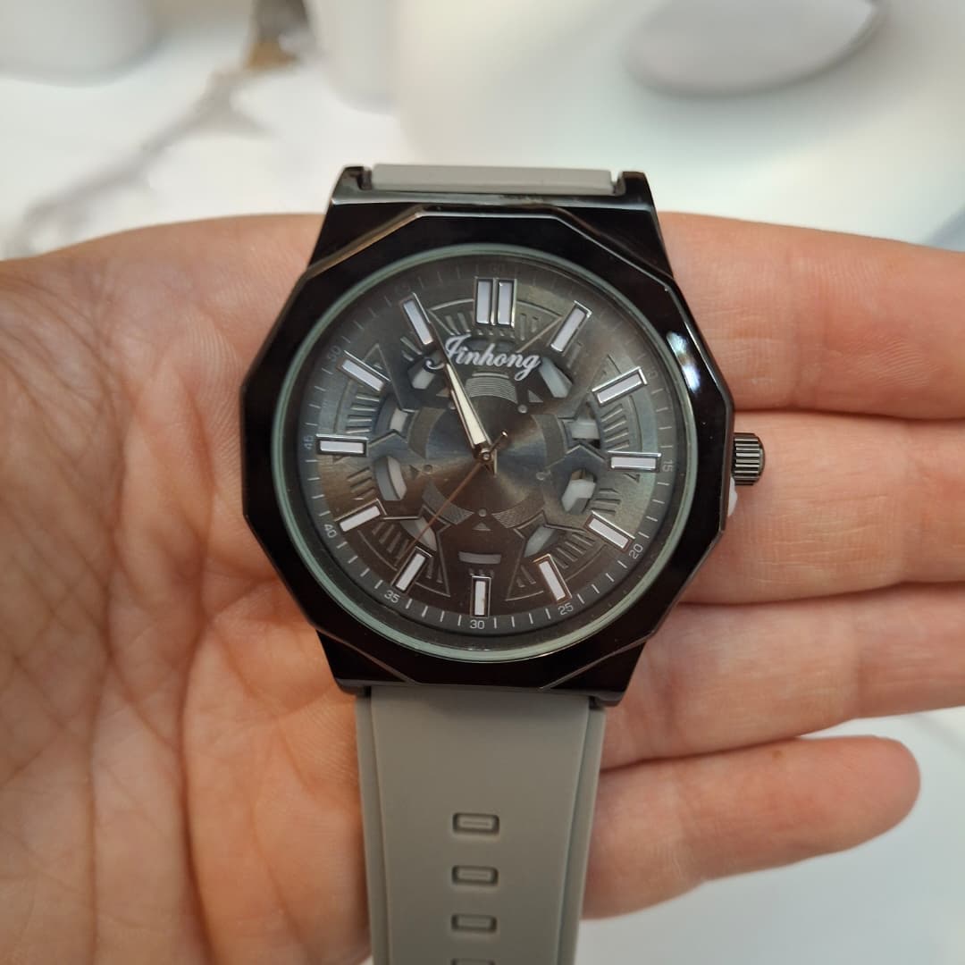 Montre Ronde Bracelet Silicone Gris - الصورة 2